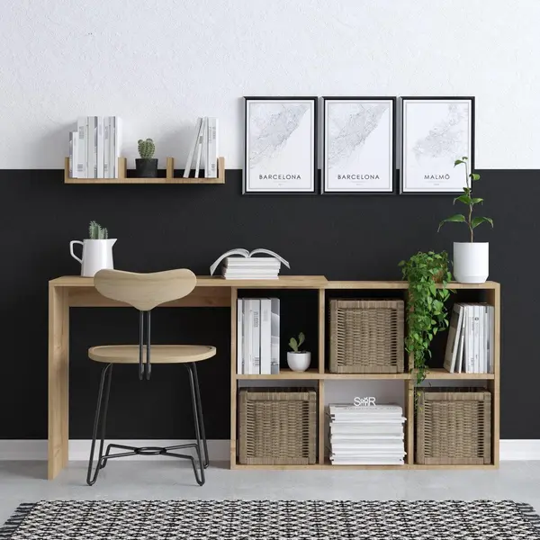 Birou Multifunctional Blake cu Rafturi, Stejar, 145x74x45 cm