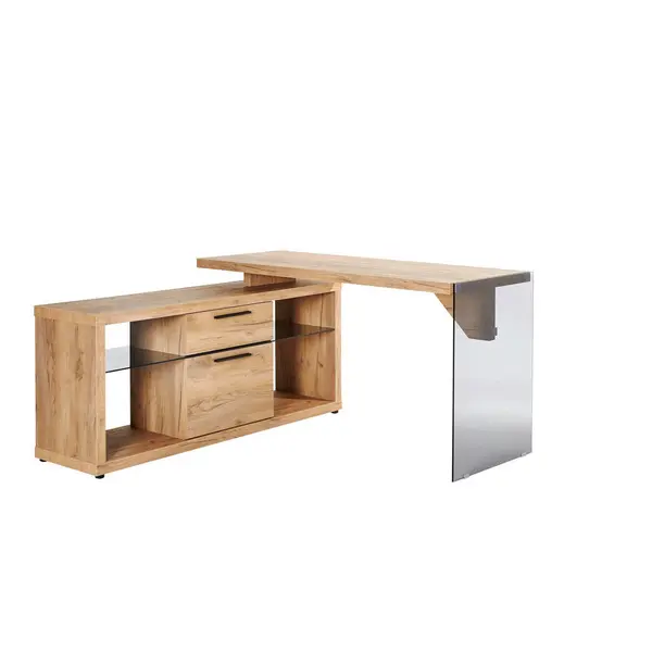 Birou Pe Colț, 141,8/140/74 cm, sticlă, material pe bază de lemn