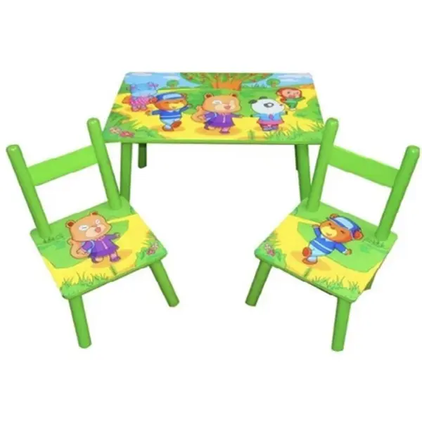 Birou pentru Copii, Verde, Lemn, 2 Scaune si Masa, Grunberg