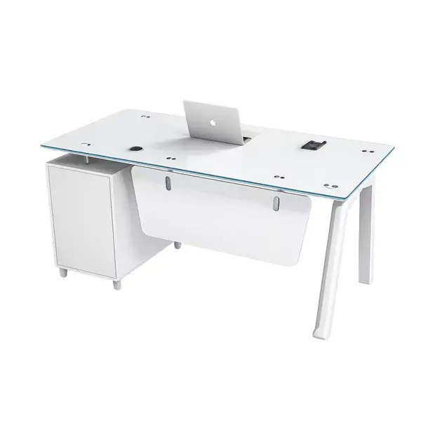 Birou Prime cu blat de sticla si dulap lateral fix - dimensiuni 1200*600*750 mm