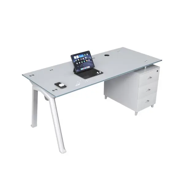 Birou Prime cu blat de sticla si dulap lateral fix - dimensiuni 1400*700*750 mm
