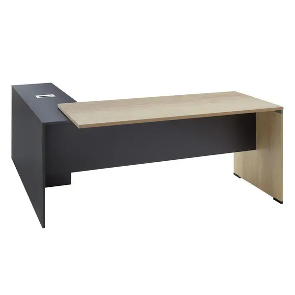 Birou reversibil Lotus, Negru - Stejar, 180x140x75 cm