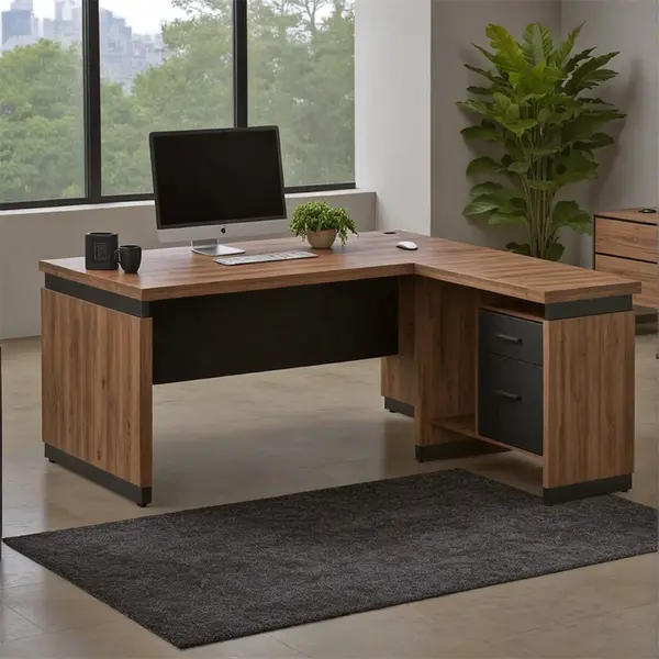 Birou reversibil Oscar, nuc- gri, 200x100x76 cm