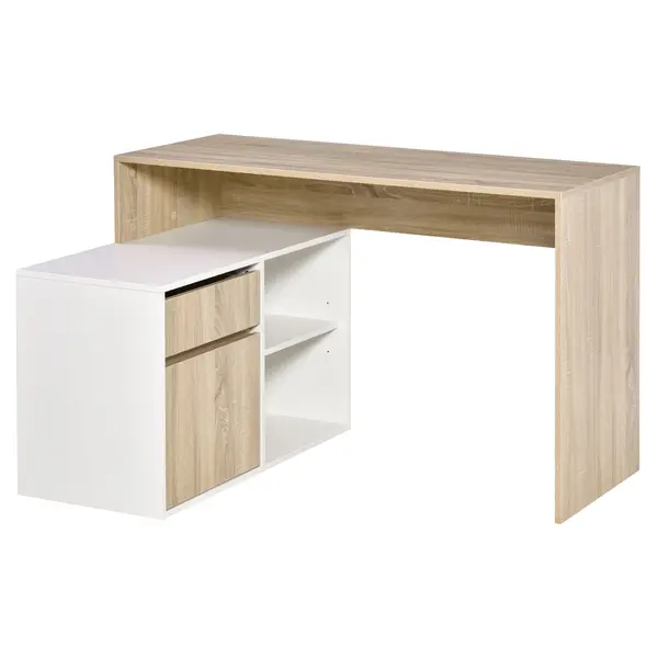 Birou unghiular din lemn cu un sertar, un dulapior si doua rafturi deschise, din PAL 120x92x75.5cm HOMCOM | Aosom Romania