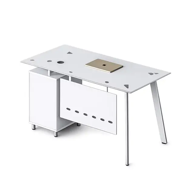 Birou Venus cu blat de sticla si dulap lateral fix - dimensiuni 1200*600*750 mm, White