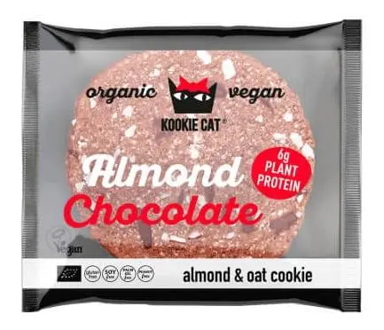 Biscuit bio proteic cu migdale și ciocolată neagră, 50 g, Kookie Cat