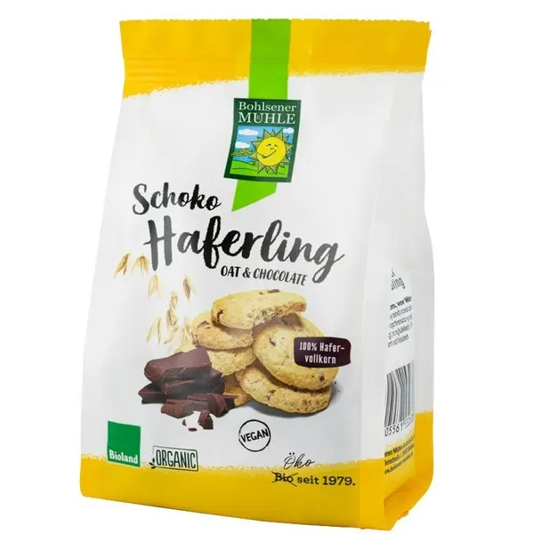 Biscuiti Bio Crocanti din Ovaz cu Bucatele de Ciocolata, Haferling, 125g Bohlsener Muhle