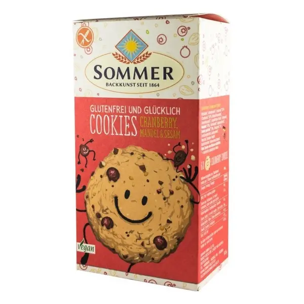 Biscuiti BIO, fara Gluten cu Merisor, Migdale, Susan si Chia, 125 g, Sommer