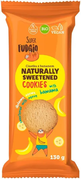 Biscuiți bio vegan fără zahăr, banană, 130 g, Super Fudgio
