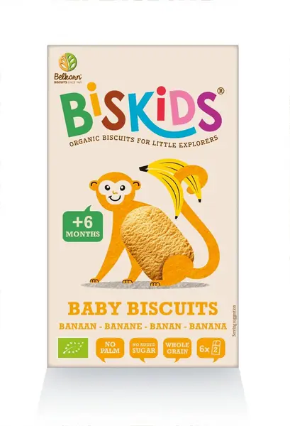 Biscuiti biskids cu banane, fara zahar (de la 6 luni) eco-bio 120g - Belkorn