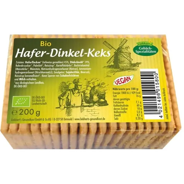 Biscuiti din Grau Spelta si Ovaz, Liebhart's Gesundkost, Bio, 200 g