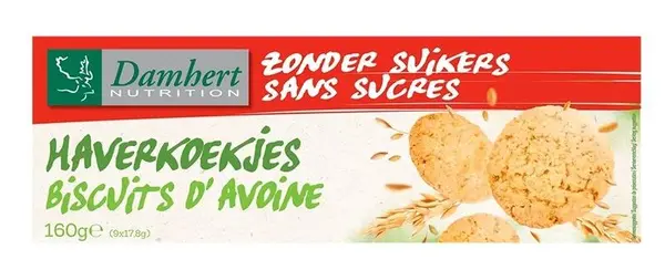 Biscuiți ovăz fără zahăr, 160 g, Damhert