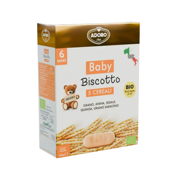 Biscuiti pentru bebelusi Bio 5 Cereale, 100g, Adoro Bimbi