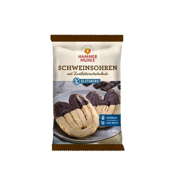 Biscuiti striati tip potcoava, fara gluten, cu glazura de ciocolata neagra, 120 g Hammer