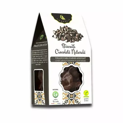 Biscuiţi vegani cu ciocolată naturală, fără zahăr 130g | Ambrozia