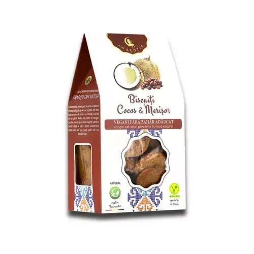 Biscuiţi vegani cu cocos şi merişor, fără zahăr, 130g | Ambrozia