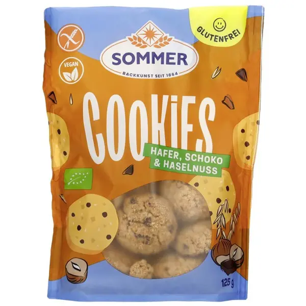 Biscuiti vegani cu ovaz ciocolata si alune fara gluten, eco - 125 g