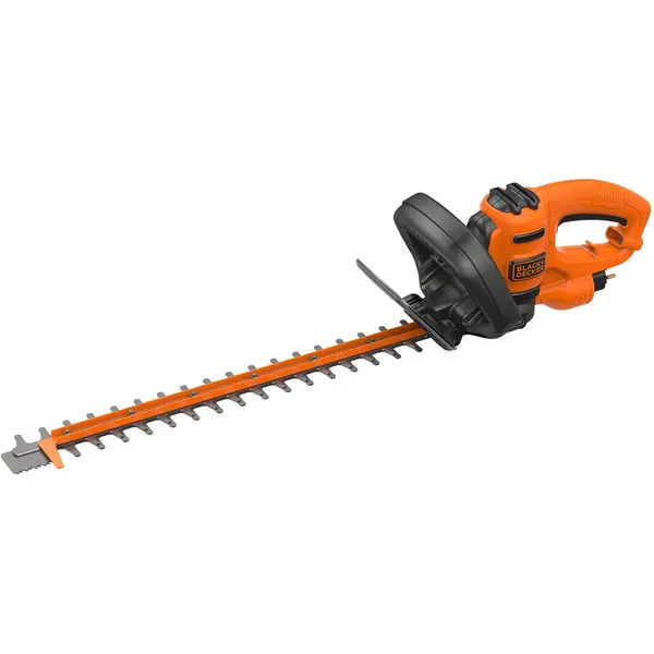 Black & Decker Foarfeca electrica pentru tuns gard viu Black & Decker BEHTS301-QS, putere 500 W, lungime lama 50 cm, grosime taiere 22 mm, maner dublu si protectie de mana transparenta, pentru gard viu de dimensiuni medii pana la mari, Portocal