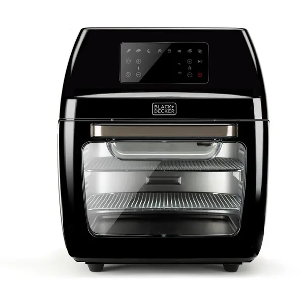 Black & Decker Friteuza cu aer cald Black Decker BXAFO1200E, 1700 W, 12 L, 8 programe presetate, usa transparenta, Negru