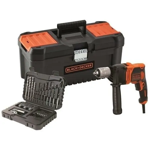 Black & Decker Masina de gaurit cu percutie+trusa accesorii 850 W, 3200 rpm, 544000 btm, Black&decker BEH850KA32-QS