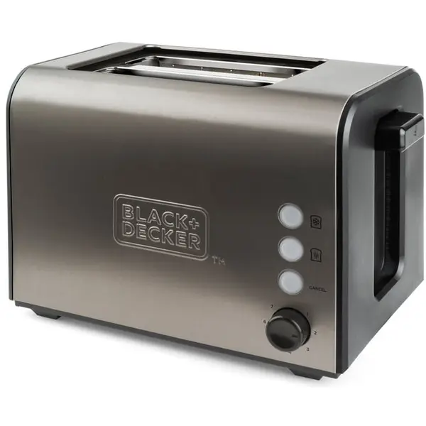 Black & Decker Prajitor de paine Black&Decker BXTO900E, 900 W, 2 Felii, 7 trepte prajure, corp din otel, Argintiu