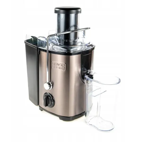 Black & Decker Storcator de fructe si legume Black & Decker BXJE600E, 600W, recipient colectare pulpa 1.2l, 2 trepte viteza, Negru/Inox (ES9240020B)