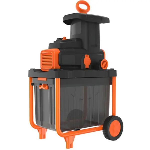 Black & Decker Tocator crengi si resturi vegetale electric Black & Decker BEGAS5800-QS, putere 2800 W, diametru tocare maxim 45 mm, cos colectare 45 L, functionare inainte/inapoi, roti si picioare robuste, Portocaliu-Negru