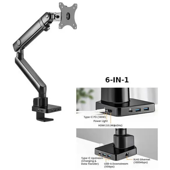 Blackmount Suport monitor de masa cu Statie docking 6-in-1, Blackmount MNT20, 17-32, max.8 kg, otel, negru