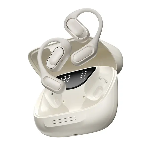 Blackview AirBuds 200 casti wireless open-ear cu carcasa de incarcare 500mAh, Alb, Bluetooth 5.4, IP68, Anulare zgomot AI, Asistent vocal, Control tactil, Silicon, Afisaj LED inteligent