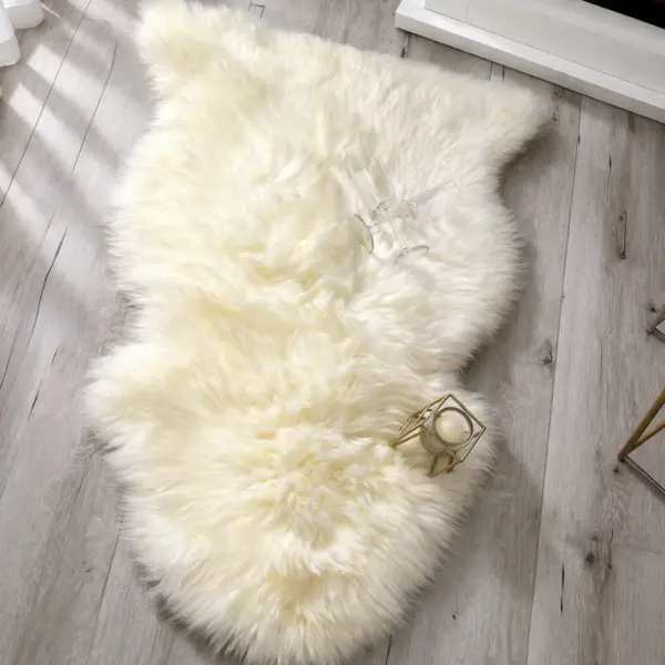 Blana naturala de oaie Noua Zeelanda, covor lux ultra moale, termoreglator, decor premium, Alb Alb, L105+ cm | WL60+ cm