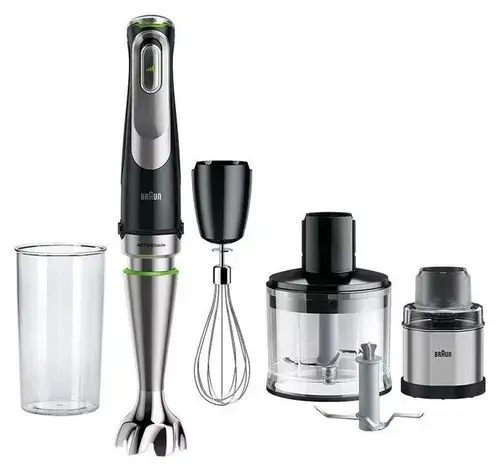 Blender de mana Braun MultiQuick 9 MQ9138XI, 1200 W, Pahar 0.6 l, Tocator 0.5 l, Inox (Negru)