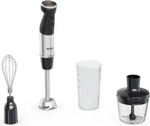 Blender de mana Tefal HB673830, 1000 W, 20 Viteze + Turbo, Vas 0.8 l, Tocator 0.5 l (Negru/Argintiu)