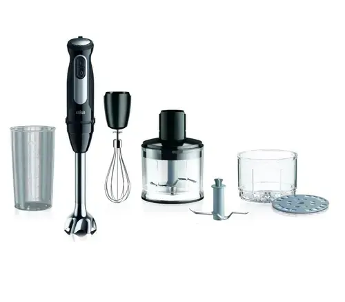 Blender de mana vertical Braun MultiQuick 5 Pro MQ55.254M, 1000 W, 0.6 l, Tocator 0.5 l, Turbo (Negru)