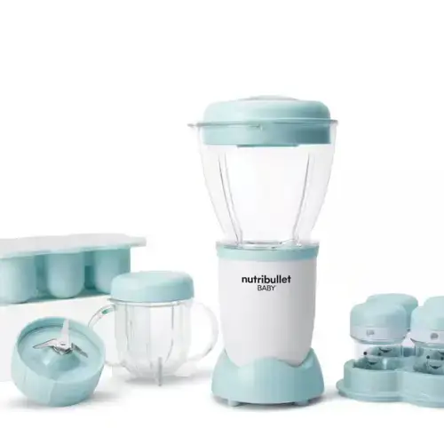 Blender nutribullet Baby® NBY100, 200 W, Bold 900 ml, cana 295 ml,6 pahare depozitare cu capac, Tava silicon (Alb/Albastru)