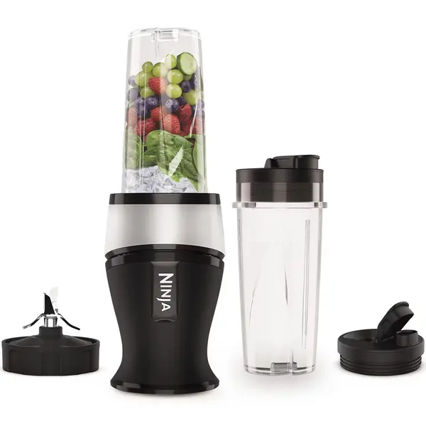 Blender personal sport Ninja QB3001, 700W, 2 x 470ml, 2 recipiente to go din tritan, 2 capace, tehnologie Blade otel inoxidabil, zdrobire gheata,