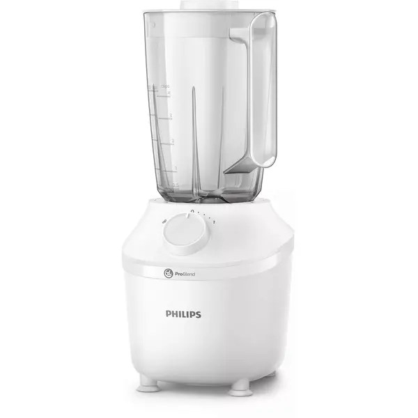 Blender Philips Seria 3000 HR2041/00, 450 W, capacitate maxima 1.9 L, capacitate efectiva 1 L, Sistem ProBlend, Picioare antivibratie, Alb