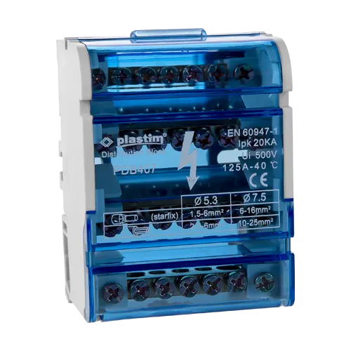 Bloc de distribuție electrică 4×7 poli, 125A, cablu 1,5-35 mm², Plastim PDB407