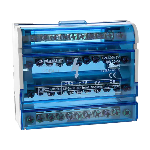 Bloc de distributie electrica, 4x11 poli, 125A - Plastim PDB411