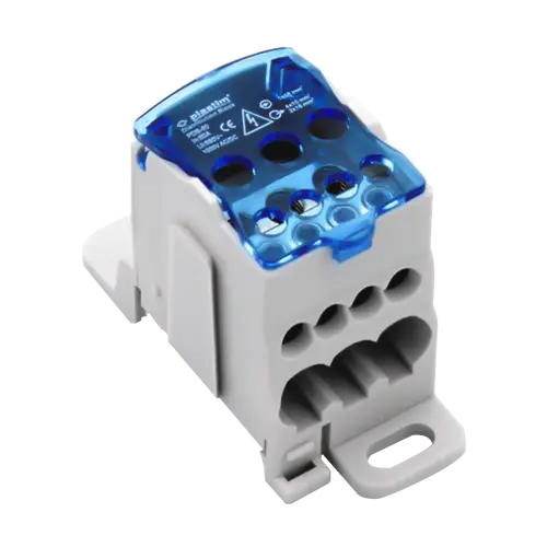 Bloc de distribuție electrică 80A, intrare 16 mm², 4+2 ieșiri, Plastim PDB80