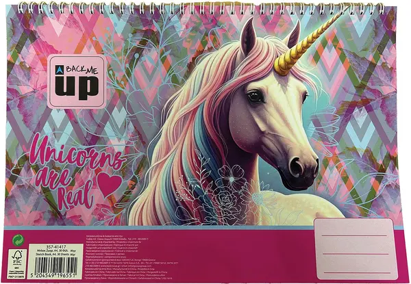 Bloc de schițe cu spirală Back Me Up - Pastel Unicorn, 30 file