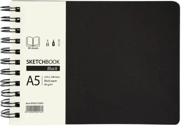 Bloc de schițe Drasca - Black, A5, 80 de coli
