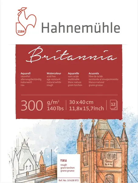Bloc de schițe Hahnemuhle Britania - 30 x 40 cm, hârtie aspră, 12 coli