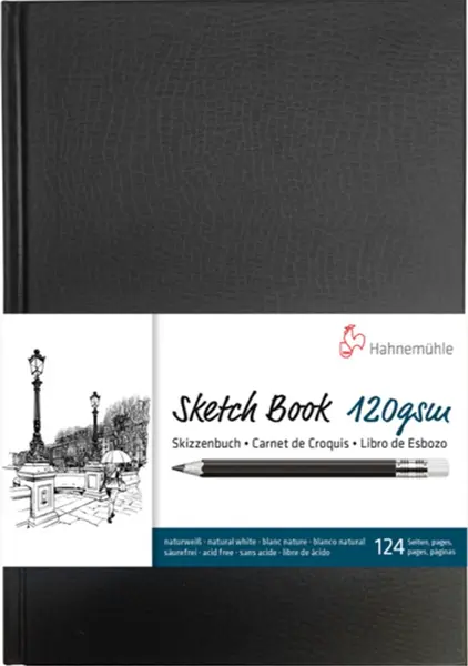 Bloc de schițe Hahnemuhle Sketch Book - A4, husă din piele, 64 de coli