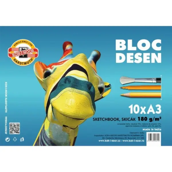 Bloc Desen, A3, Girafa, 180 g, 10 Coli