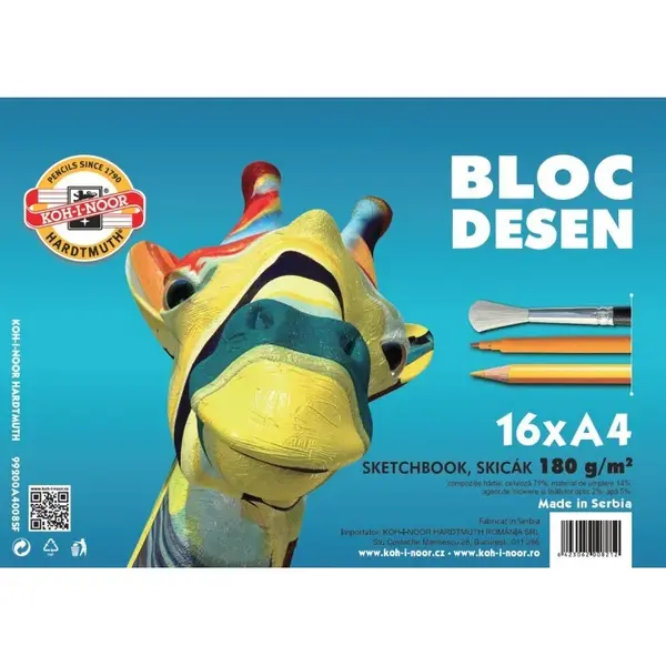Bloc desen A4 180g,16 coli, Koh-i-noor-Girafa