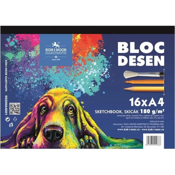 Bloc Desen Koh-I-Noor, Format A4, Model Animale, 180 g, 16 Coli