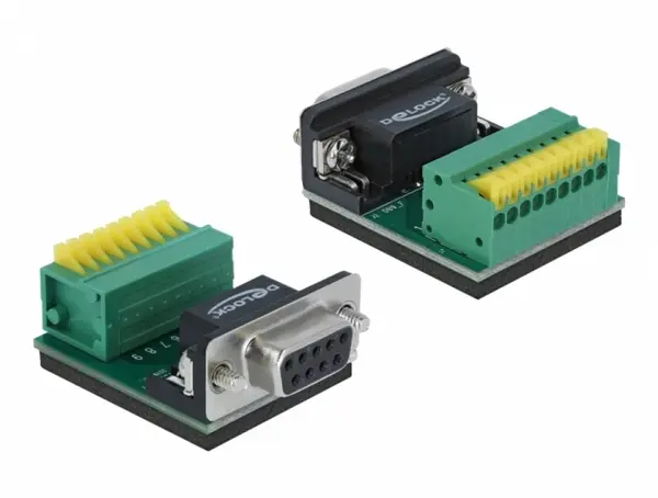 Bloc terminal 9 pini la serial DB9 RS232 mama cu Push Button, Delock 66322