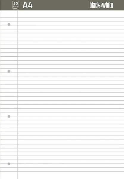 Blocnotes Black&White - A4, 50 foi, rânduri largi