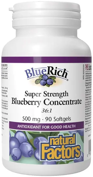 BlueRich Blueberry Concentrate, 500 mg, 90 capsule gelatinoase moi, Natural Factors