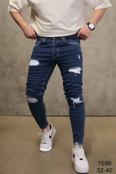BLUGI BARBATI SKINNY FIT RUPTI – DARK BLUE STREET STYLE (MĂRIME: 32)
